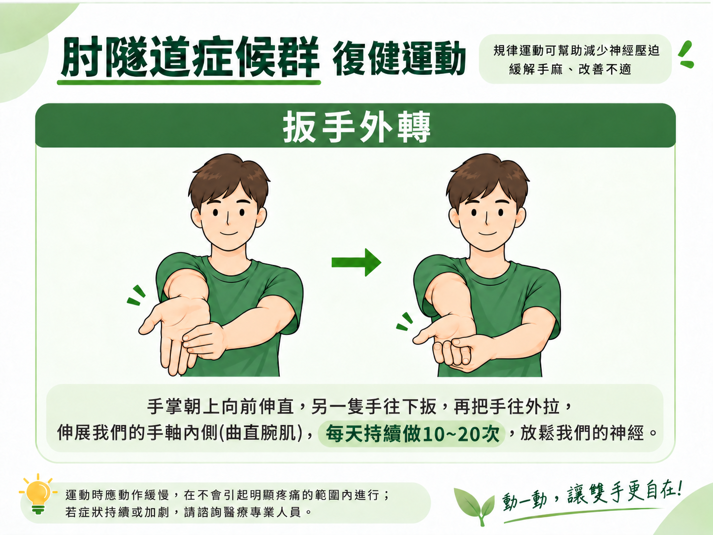肘隧道症候群復健運動:扳手外轉